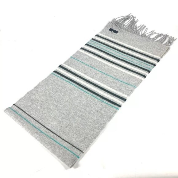 HERMES Border Neo-Locabaal fringe Scarf Cashmere gray/Green Unused - Picture 1 of 7